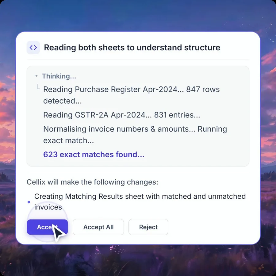 CELLIX change summary with Accept, Accept All and Reject buttons